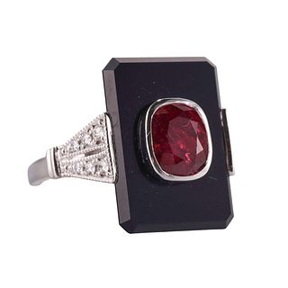 Art Deco 1.37ct Ruby Diamond Onyx Platinum Ring