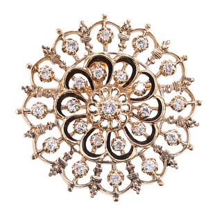 1960s 14k Gold Diamond Enamel Brooch Pendant