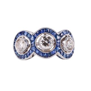 Platinum 1.20ctw Diamond Sapphire Ring