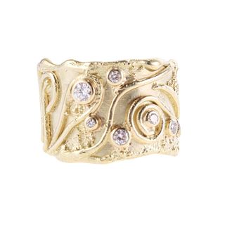 Elizabeth Gage 18k Gold Diamond Swirl Band Ring