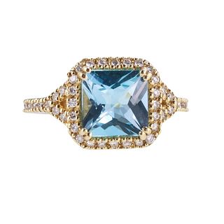 Jacqueline 18k Gold BLue Topaz Diamond Ring