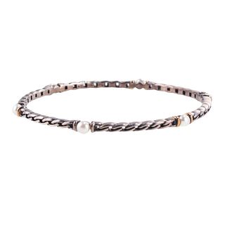 Tiffany & Co 14k Gold Sterling Silver Pearl Bangle Bracelet