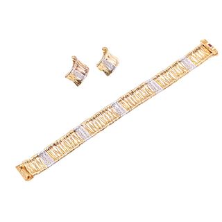 Roberto Coin Elephant Skin Diamond Gold Bracelet Earrings Set