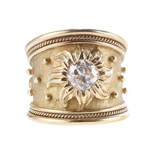 Elizabeth Gage Diamond 18k Gold Tapered Templar Band Ring