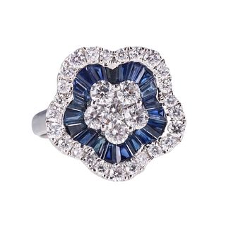 18k Gold Diamond Sapphire Flower Ring