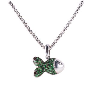 Chopard 18k Gold Diamond Tsavorite Fish Pendant Necklace