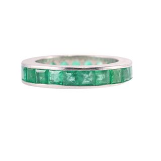 Platinum Emerald Eternity Wedding Band Ring