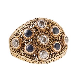 Art Deco Filigree 18k Gold Diamond Sapphire Ring