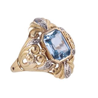 Antique Art Nouveau 18k Gold Blue Spinel Diamond Ring