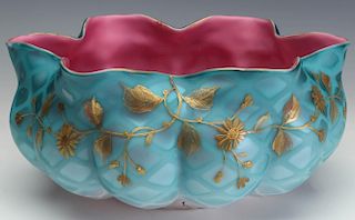 AN ENAMELED MOTHER OF PEARL BRIDE'S BOWL ATTR WEBB