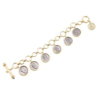 Elizabeth Locke 19k Gold Ancient Coin Sapphire Charm Toggle Bracelet