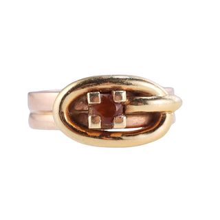 1970s Modernist 18k Rose Yellow Gold Citrine Buckle Ring