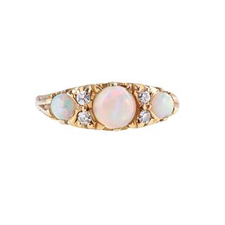 Antique English 18k Gold Opal Diamond Ring