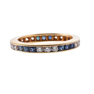 18k Gold Diamond Sapphire Eternity Wedding Band Ring