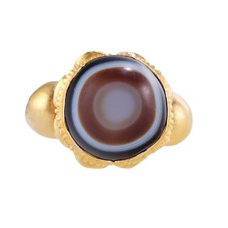 Vintage Central Asian 18k Gold Banded Agate Ring