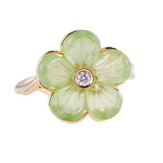 Ferragamo 18k Gold Peridot Diamond Flower Ring