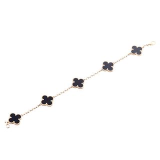 Van Cleef & Arpels Vintage Alhambra Onyx Gold 5 Motif Bracelet