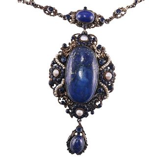 Antique Austro-Hungarian 19th Cent. Pearl Blue Stone Necklace