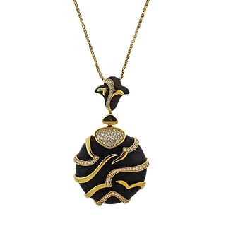 Marina B Diamond Wood Pendant Gold Necklace
