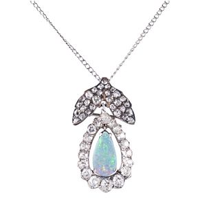 Gold Silver Old Mine Diamond Opal Pendant Brooch Necklace