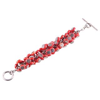  Continental Silver Coral Charm Toggle Bracelet