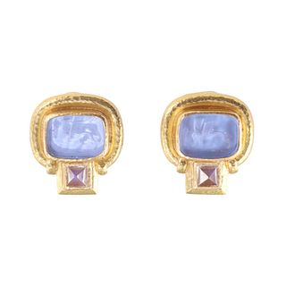 Elizabeth Locke 19k Gold Moonstone Venetian Glass Intaglio Earrings