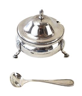 NEWBURYPORT NS CO. STERLING SILVER LIDDED MUSTARD DISH WITH SPOON