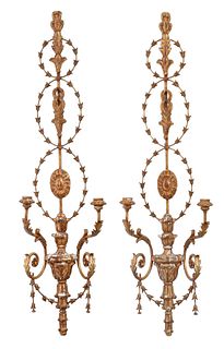 Pair of Neoclassical Style Giltwood and Metal Wall Sconces