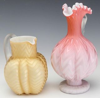TWO UNUSUAL 19TH C. MOTHER OF PEARL GLASS WORKS
