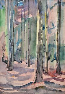 William Zorach Watercolor Painting, Forest Landscape