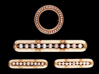 FOUR 14K GOLD AND PEARL VICTORIAN PINS