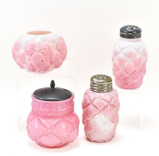 CONSOLIDATED LAMP & GLASS PINK QUILTED SATIN ITEMS
