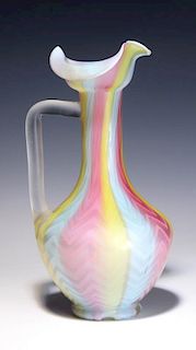 A 19TH C. RAINBOW MOTHER-OF-PEARL ART GLASS EWER
