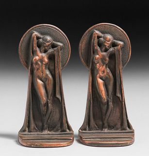 Art Deco Nude Bronze Bookends c1930s