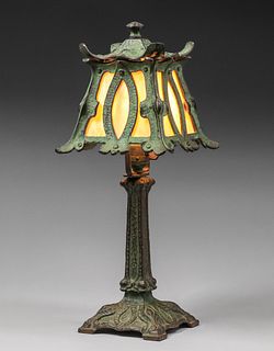 Bradley & Hubbard Brass & Slag Glass Lamp c1910