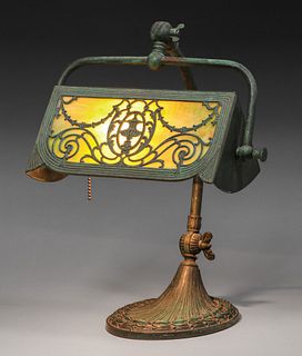 Bradley & Hubbard Slag Glass Banker's Lamp c1920