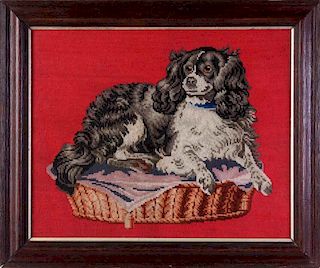 A VICTORIAN NEEDLEPOINT OF KING CHARLES SPANIEL