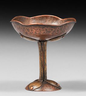 Arts & Crafts Hammered Copper & Brass Compote c1910