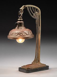 German Secessionist Brass & Marble Base Lamp c1900s