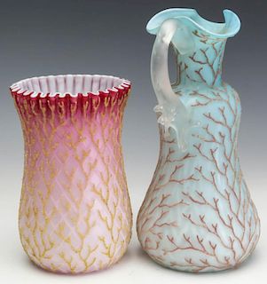19TH C. MOTHER OF PEARL GLASS WITH CORALENE
