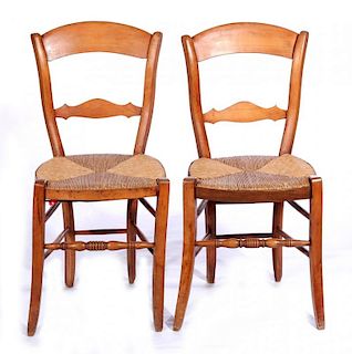 TWO PAIR 19THC. COUNTRY FRENCH RUSH SEAT CHAIRS