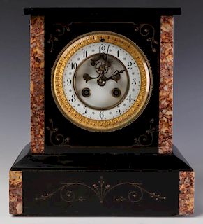 A LATE 19TH C. CONTINENTAL SLATE AND MARBLE CLOCK