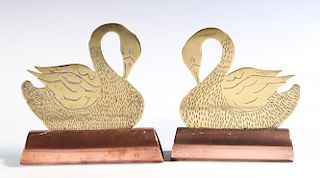 A PAIR VICTORIAN BRASS SWAN MANTLE ORNAMENTS