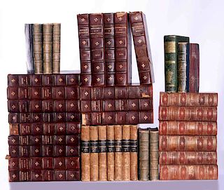 LOT OF 36 ANTIQUE LEATHER BOOKS