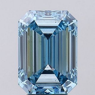 4.49 ct, Vivid Blue/VS2, Emerald cut IGI Graded Lab Grown Diamond