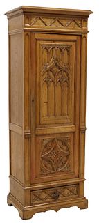 FRENCH GOTHIC REVIVAL CARVED OAK ARMOIRE