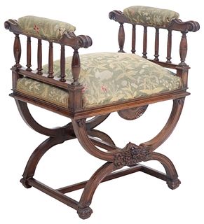 FRENCH RENAISSANCE REVIVAL NEEDLEPOINT UPHOLSTERED CURULE BENCH