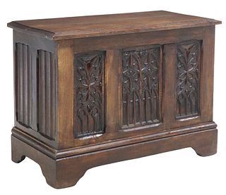 FRENCH GOTHIC REVIVAL CARVED OAK STORAGE CHEST COFFER