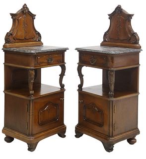 (2)ROCOCO STYLE MARBLE-TOP MAHOGANY NIGHTSTANDS