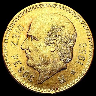 1959 Mexico .2411oz Gold 10 Pesos UNCIRCULATED